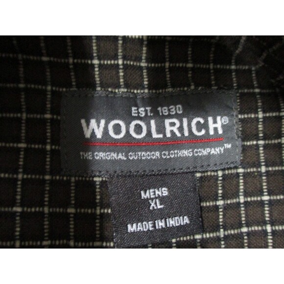 Woolrich Mens XL Shirt Button Up Logo Pocket Long Sleeve Brown White Cotton - Picture 2 of 11